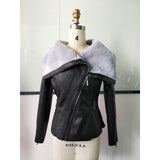 Women Lapel Zipper PU Jackets